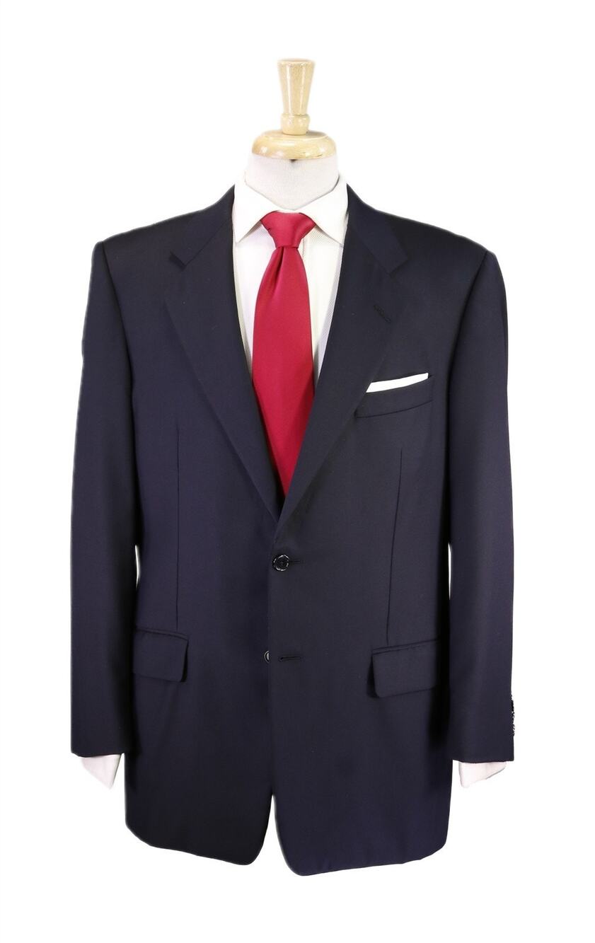 Hickey Freeman Solid Navy Blue Super 110's Loro Piana Wool 2-Btn Suit 40R